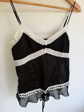 bebe Black Cami with White Lace Trim